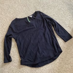 Gap Navy Tee Dolman Loose 3/4 Sleeve Zipper Yellow Green Trim M